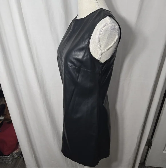 5/48 Sleeveless Faux Leather Mini Dress Black Sz Small NWT - Picture 2 of 9